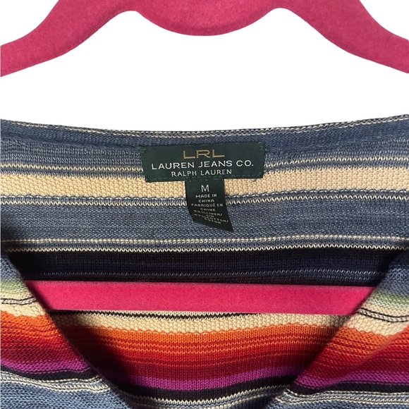Lauren Ralph Lauren Southwest Striped Linen-Blend V-Neck Sweater - M - Picture 2 of 8